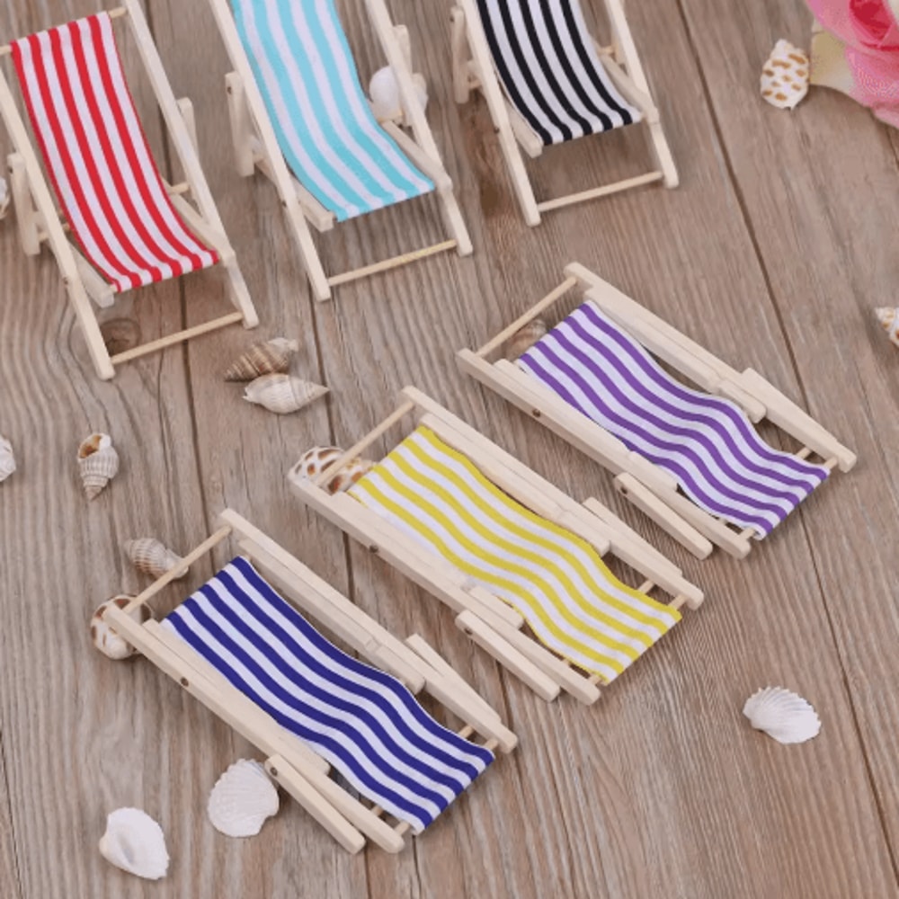Mini Beach Chair Set 112 Scale Wooden Dollhouse Beach Furniture Accessories 0
