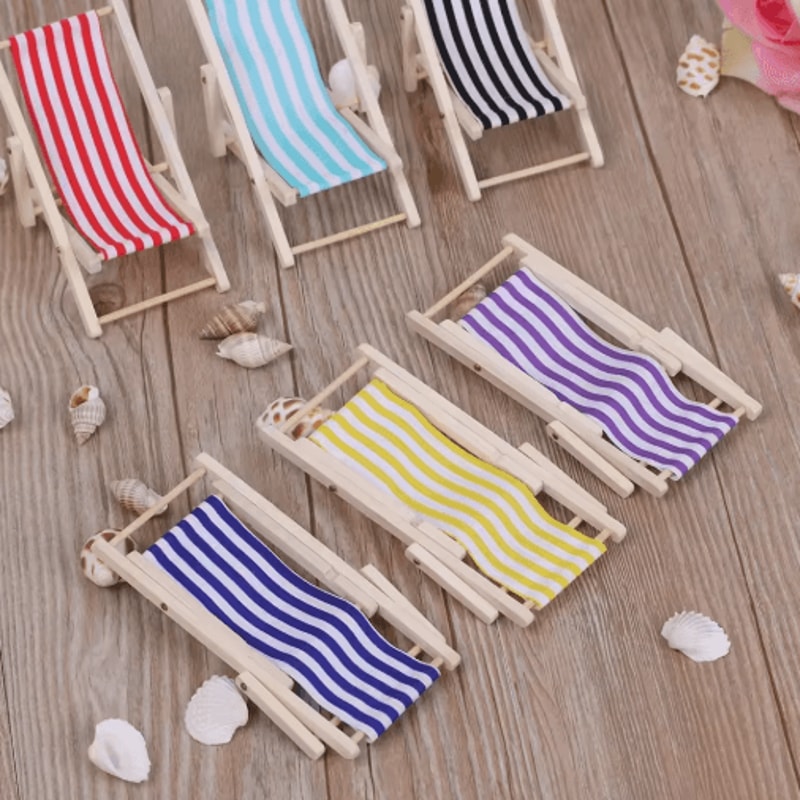 Mini Beach Chair Set 112 Scale Wooden Dollhouse Beach Furniture Accessories 0
