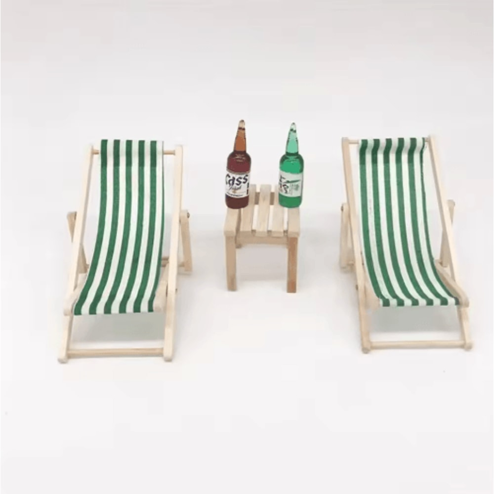 Mini Beach Chair Set 112 Scale Wooden Dollhouse Beach Furniture Accessories 6