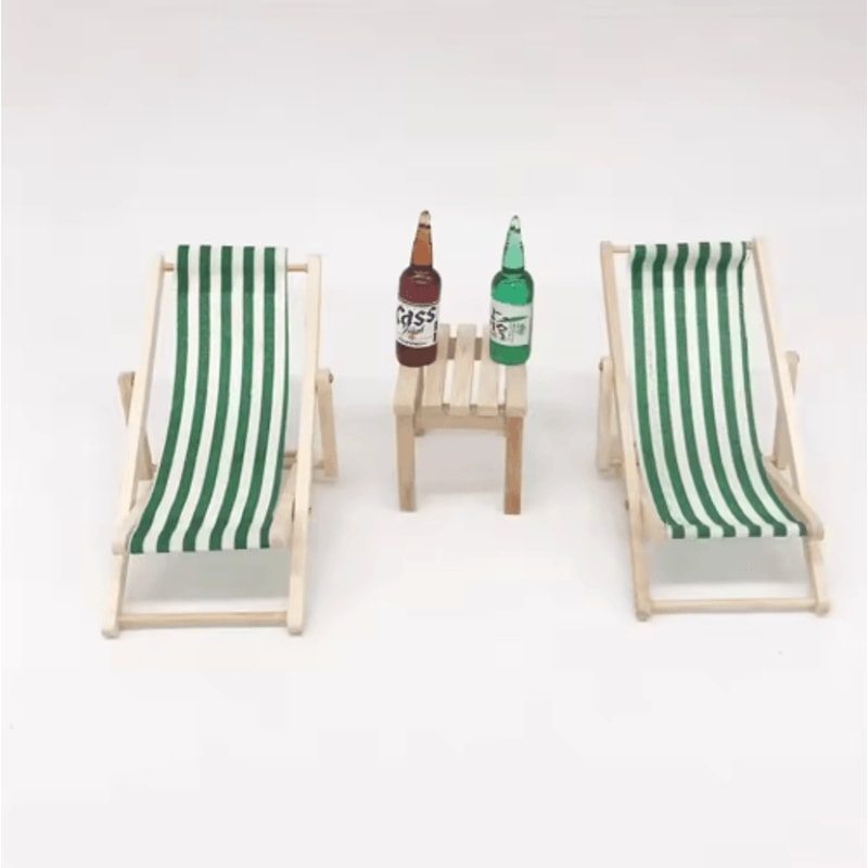 Mini Beach Chair Set 112 Scale Wooden Dollhouse Beach Furniture Accessories 6