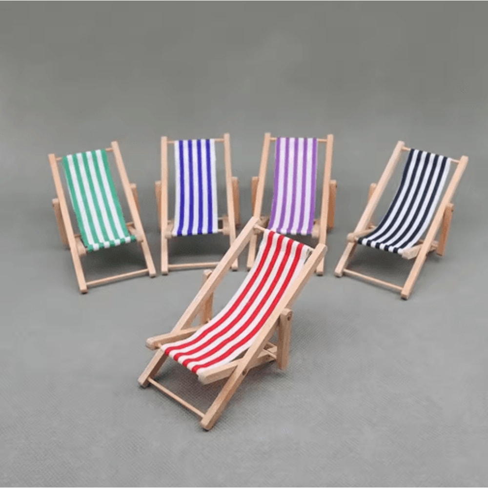 Mini Beach Chair Set 112 Scale Wooden Dollhouse Beach Furniture Accessories 9