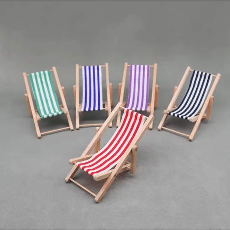 Mini Beach Chair Set 112 Scale Wooden Dollhouse Beach Furniture Accessories 9