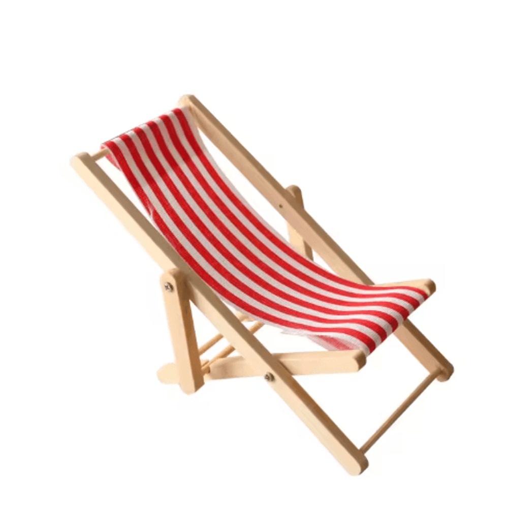 Mini Wooden Beach Chair Model Dollhouse Outdoor Reclining Furniture Accessory 3