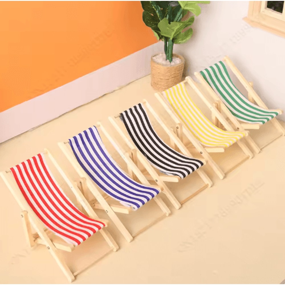 Mini Wooden Beach Chair Model Dollhouse Outdoor Reclining Furniture Accessory 6