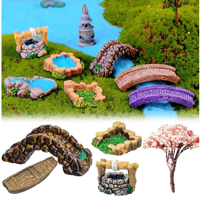Miniature Fairy Garden Accessories Set Lighthouse Bridge Cottage Landscape Decor 19