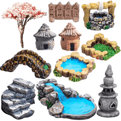 miniature fairy garden accessories set – lighthouse, bridge & cottage landscape decor