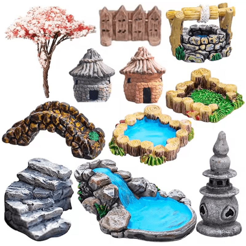 Miniature Fairy Garden Accessories Set Lighthouse Bridge Cottage Landscape Decor 0