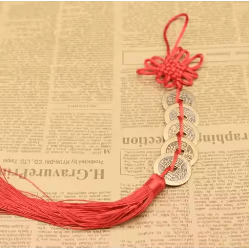 Chinese Knot Lucky Charm With Five Emperors Coins Feng Shui Prosperity Protection Decor 2