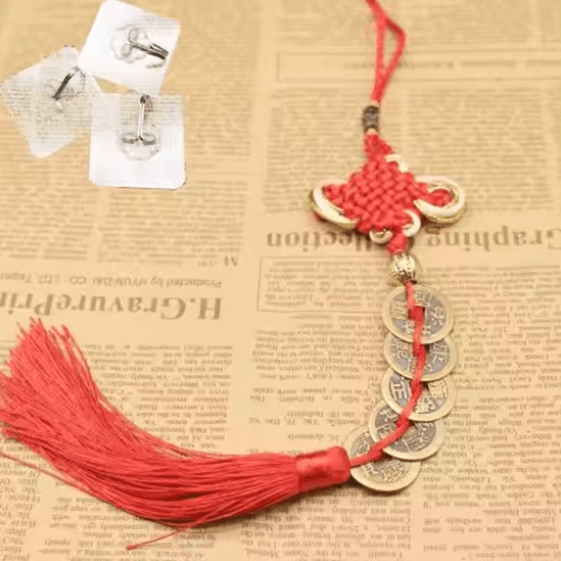 Chinese Knot Lucky Charm With Five Emperors Coins Feng Shui Prosperity Protection Decor 3