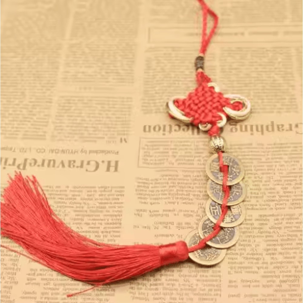 Chinese Knot Lucky Charm With Five Emperors Coins Feng Shui Prosperity Protection Decor 4