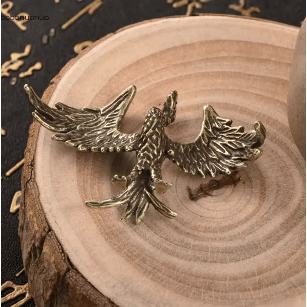 Solid Brass Phoenix Statue Feng Shui Flame Bird Desk Ornament Retro Decor 4