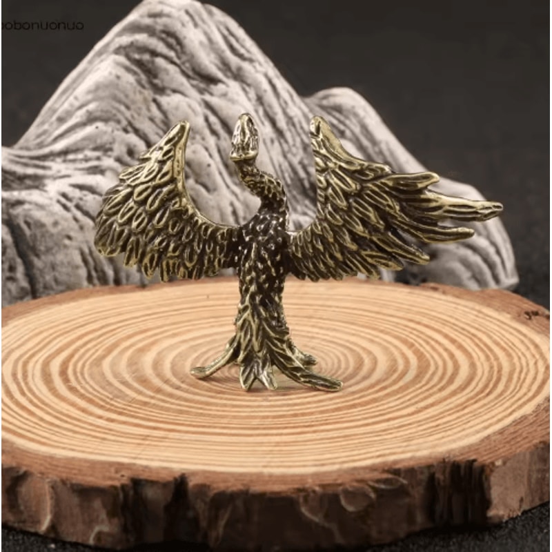 Solid Brass Phoenix Statue Feng Shui Flame Bird Desk Ornament Retro Decor 5