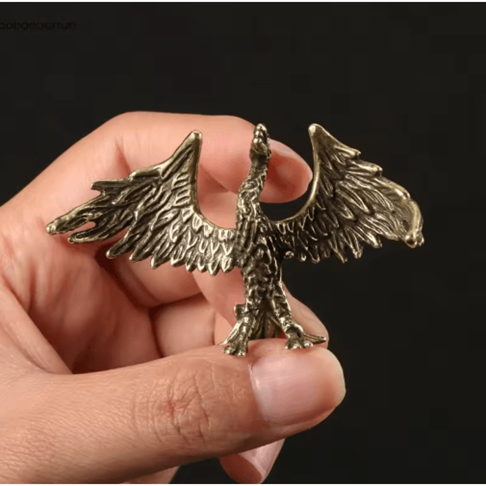 Solid Brass Phoenix Statue Feng Shui Flame Bird Desk Ornament Retro Decor 0