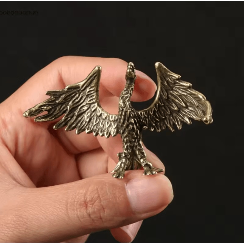 Solid Brass Phoenix Statue Feng Shui Flame Bird Desk Ornament Retro Decor 0