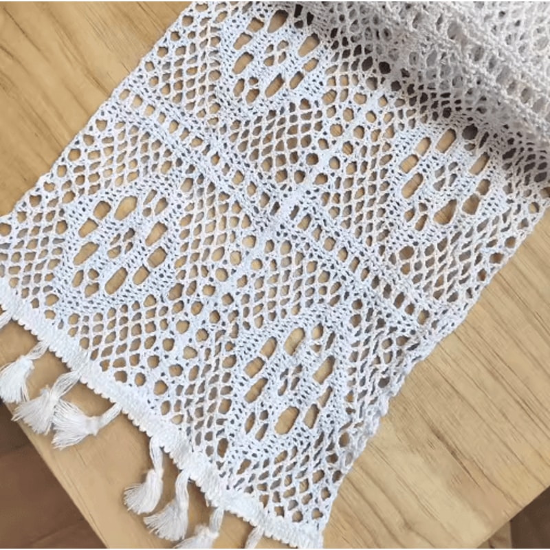 Vintage Crochet Lace Table Runner Beige Tassel Cotton Blend For Elegant Table Decor 2