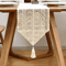 Vintage Crochet Lace Table Runner Beige Tassel Cotton Blend For Elegant Table Decor 5