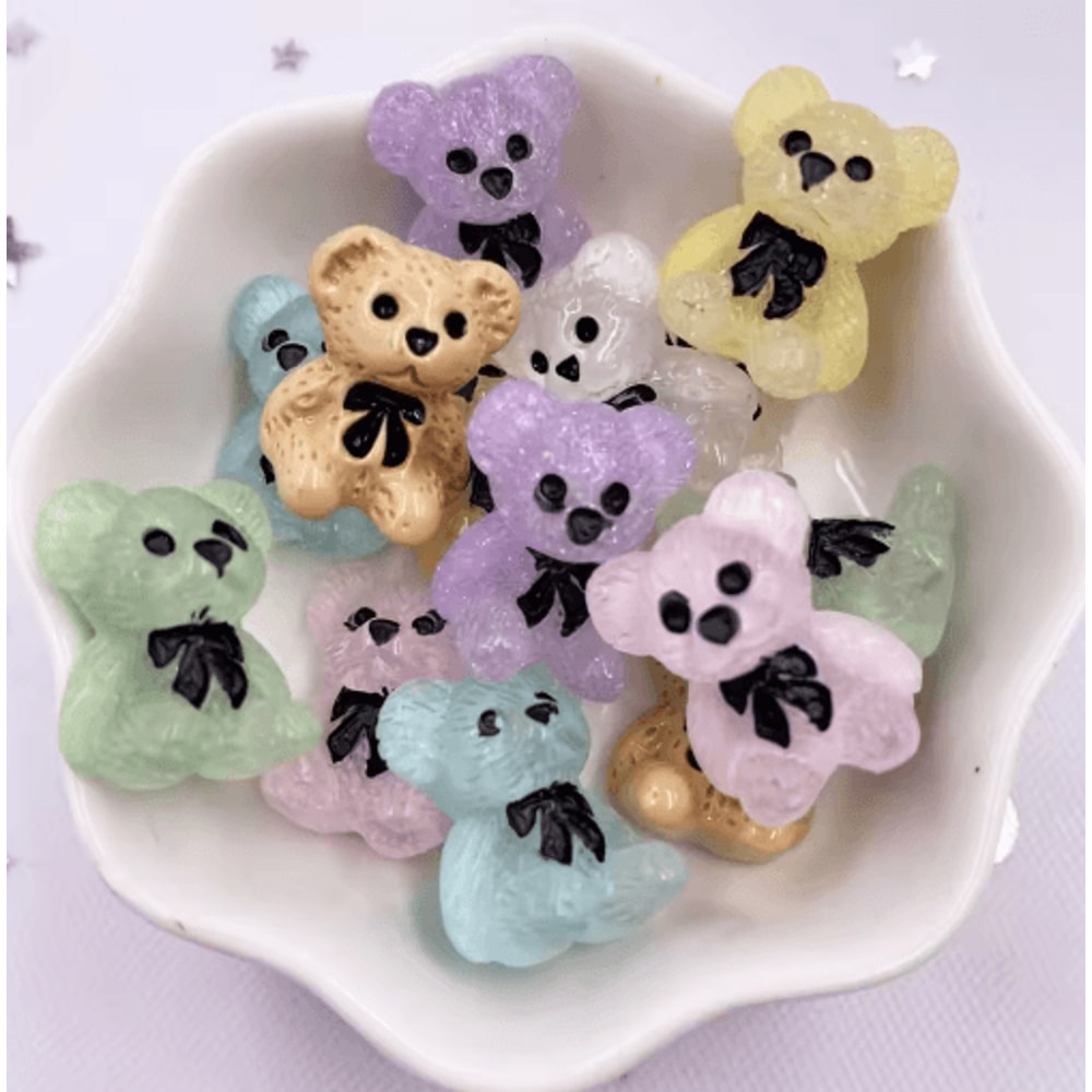 Kawaii Colorful Bear Resin Figurines Set Mini Craft Embellishments 10PCS 3