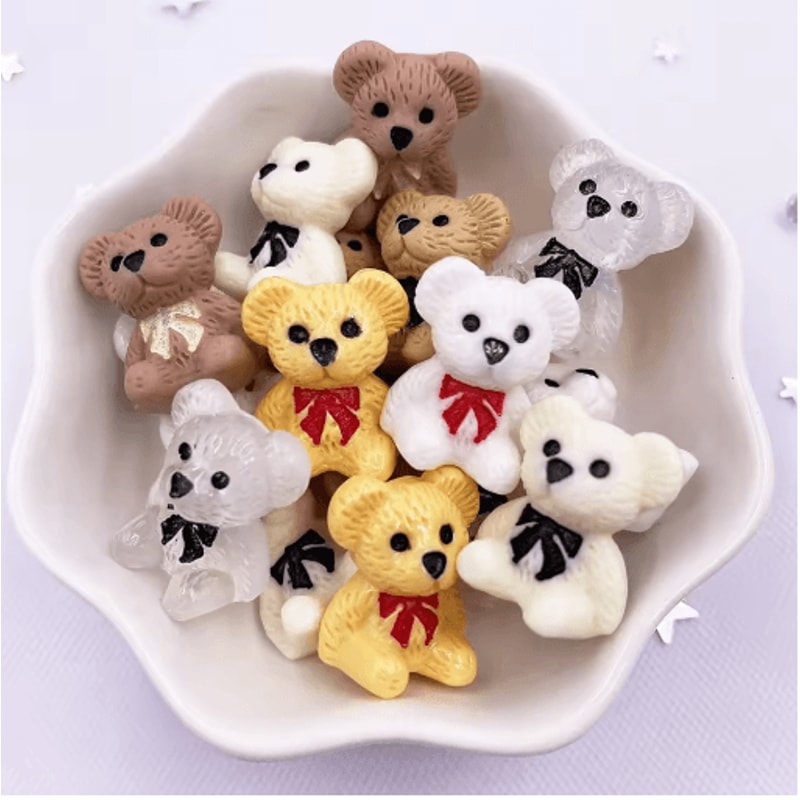 Kawaii Colorful Bear Resin Figurines Set Mini Craft Embellishments 10PCS 8
