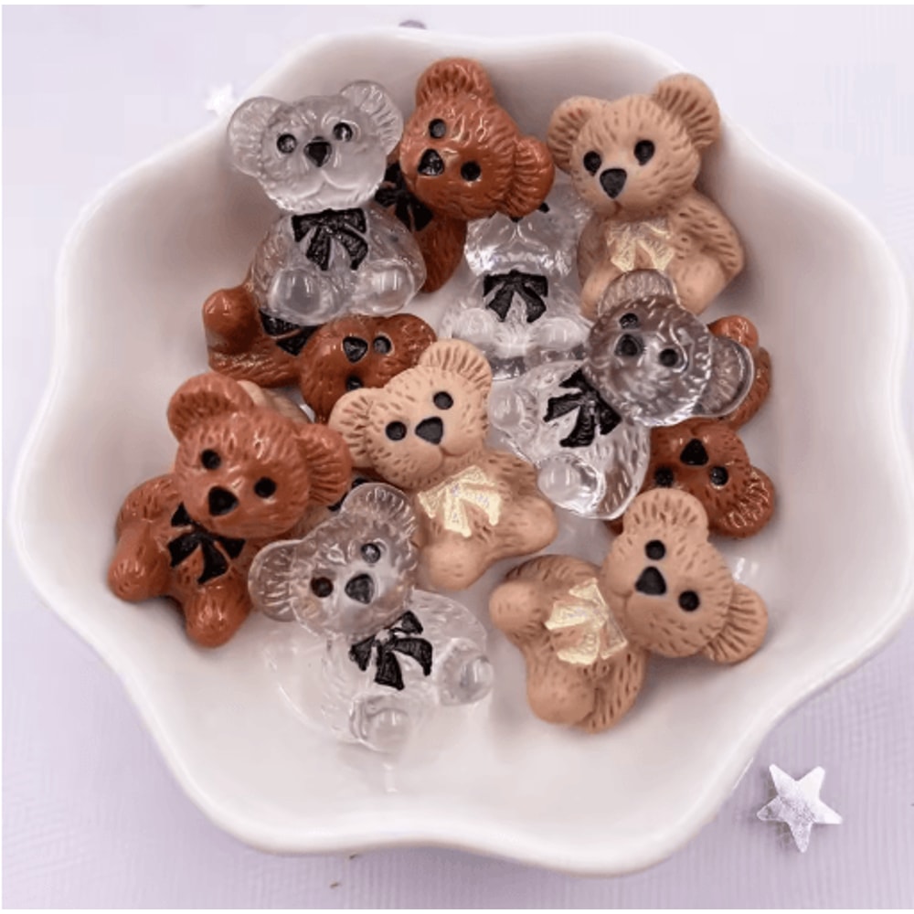 Kawaii Colorful Bear Resin Figurines Set Mini Craft Embellishments 10PCS 10