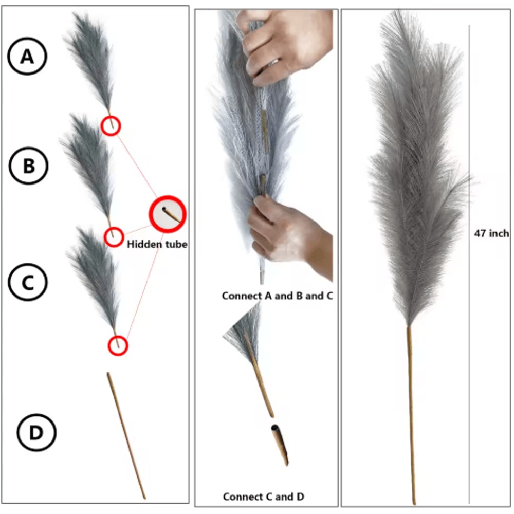 Large Artificial Pampas Grass 120cm Tall Fluffy Stems For Boho Home Decor 0