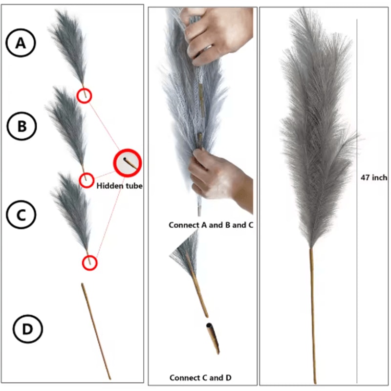 Large Artificial Pampas Grass 120cm Tall Fluffy Stems For Boho Home Decor 0