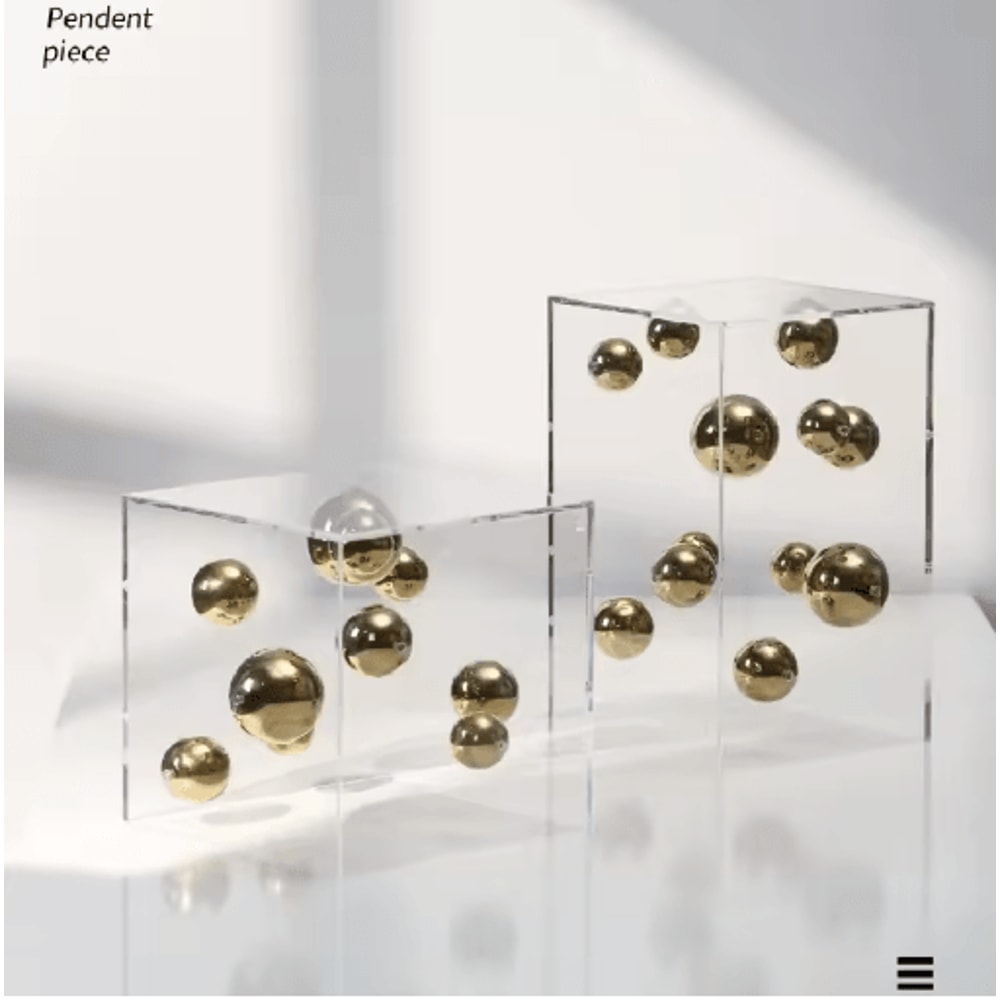 Geometric Metal Ball Sculpture In Acrylic Display Box Modern Minimalist Desk Decor 0