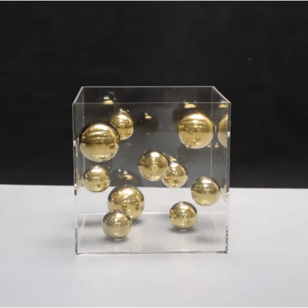 Geometric Metal Ball Sculpture In Acrylic Display Box Modern Minimalist Desk Decor 6
