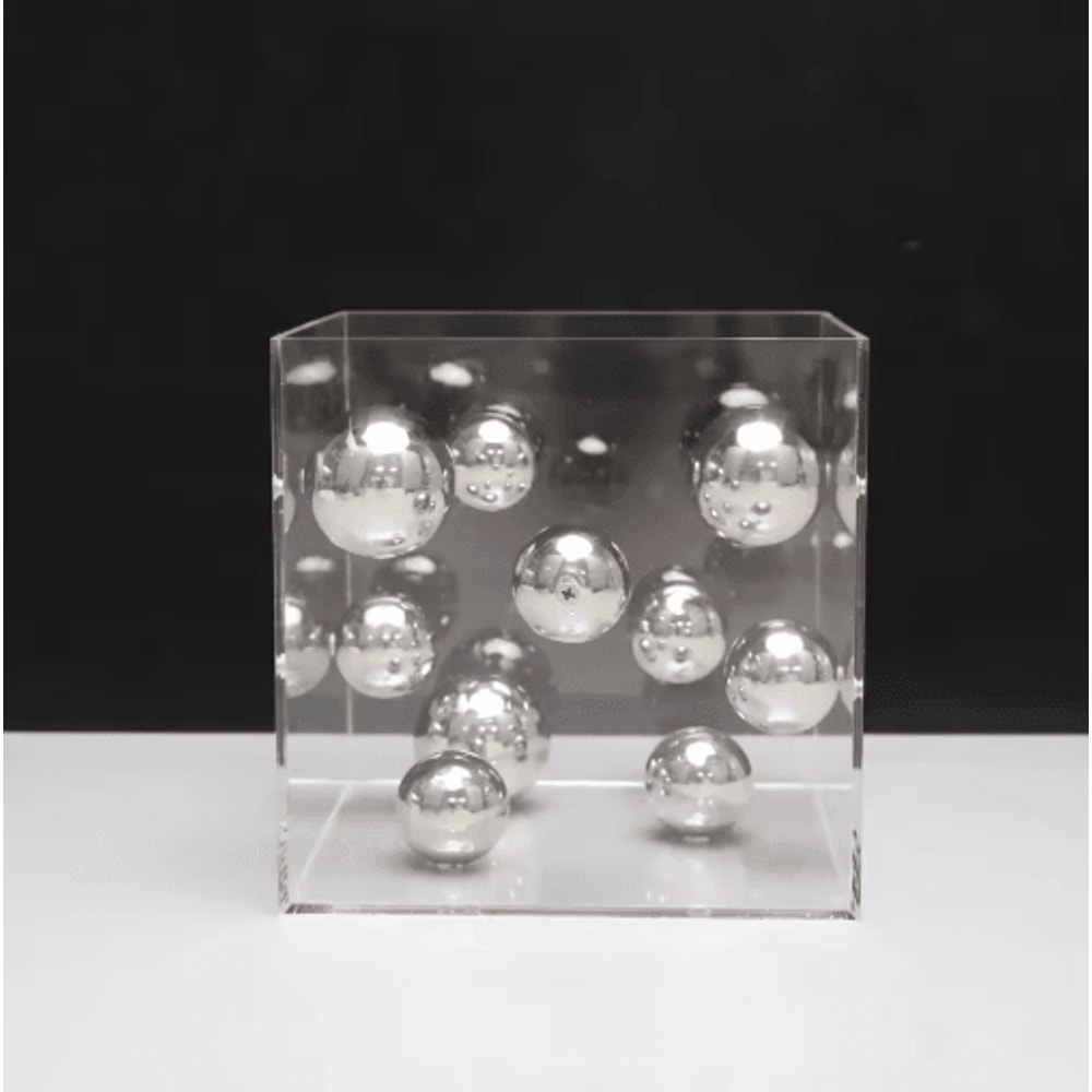 Geometric Metal Ball Sculpture In Acrylic Display Box Modern Minimalist Desk Decor 8