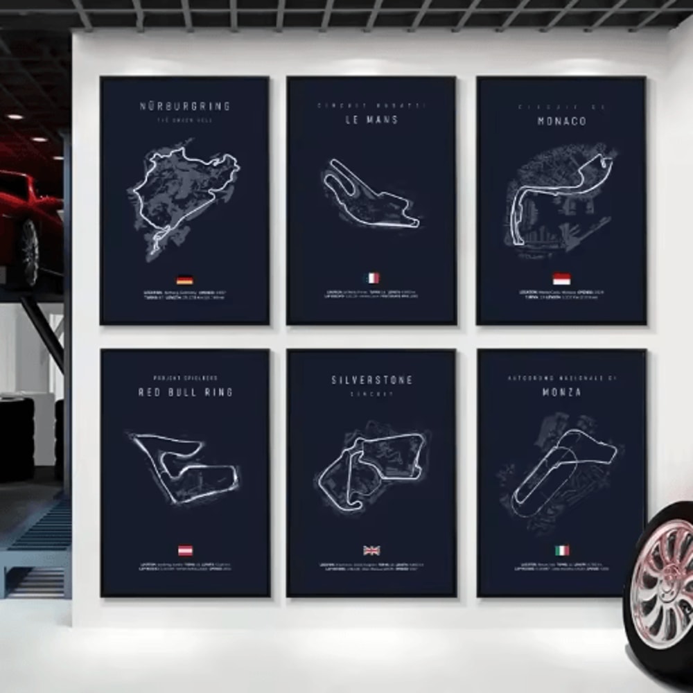 F1 Circuit Wall Art Set Nurburgring Monza Silverstone Race Track Canvas Prints 0