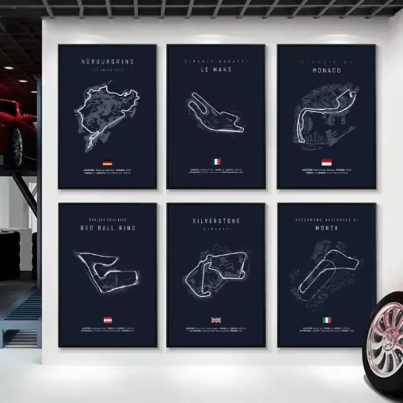 F1 Circuit Wall Art Set Nurburgring Monza Silverstone Race Track Canvas Prints 0