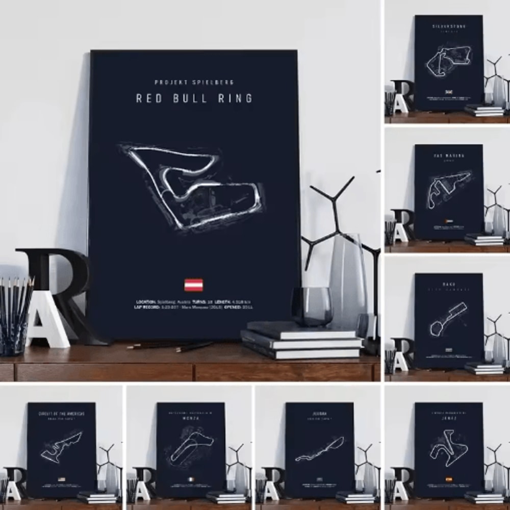 F1 Circuit Wall Art Set Nurburgring Monza Silverstone Race Track Canvas Prints 29