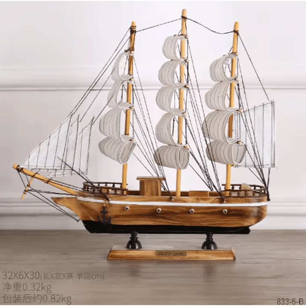 Mediterranean Wooden Sailboat Model Nautical Coastal Home Decor Accent 1