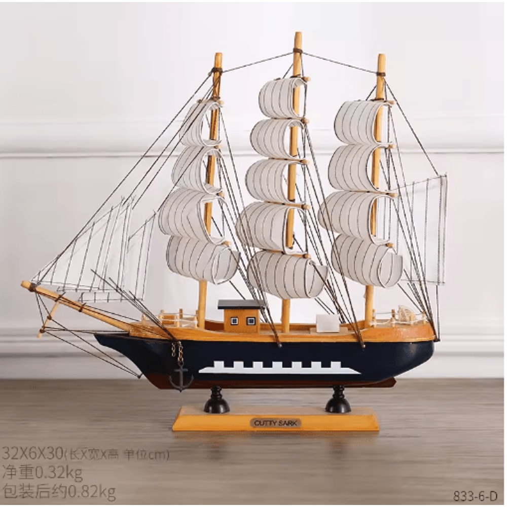 Mediterranean Wooden Sailboat Model Nautical Coastal Home Decor Accent 2