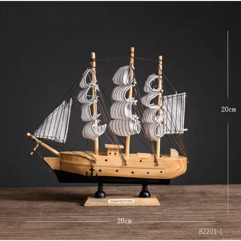 Mediterranean Wooden Sailboat Model Nautical Coastal Home Decor Accent 12