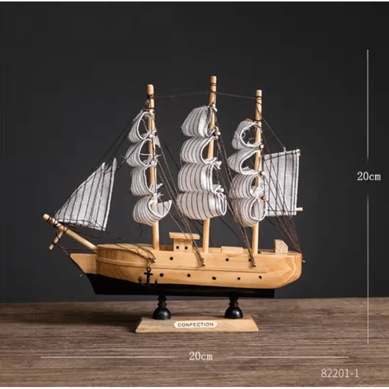 Mediterranean Wooden Sailboat Model Nautical Coastal Home Decor Accent 12