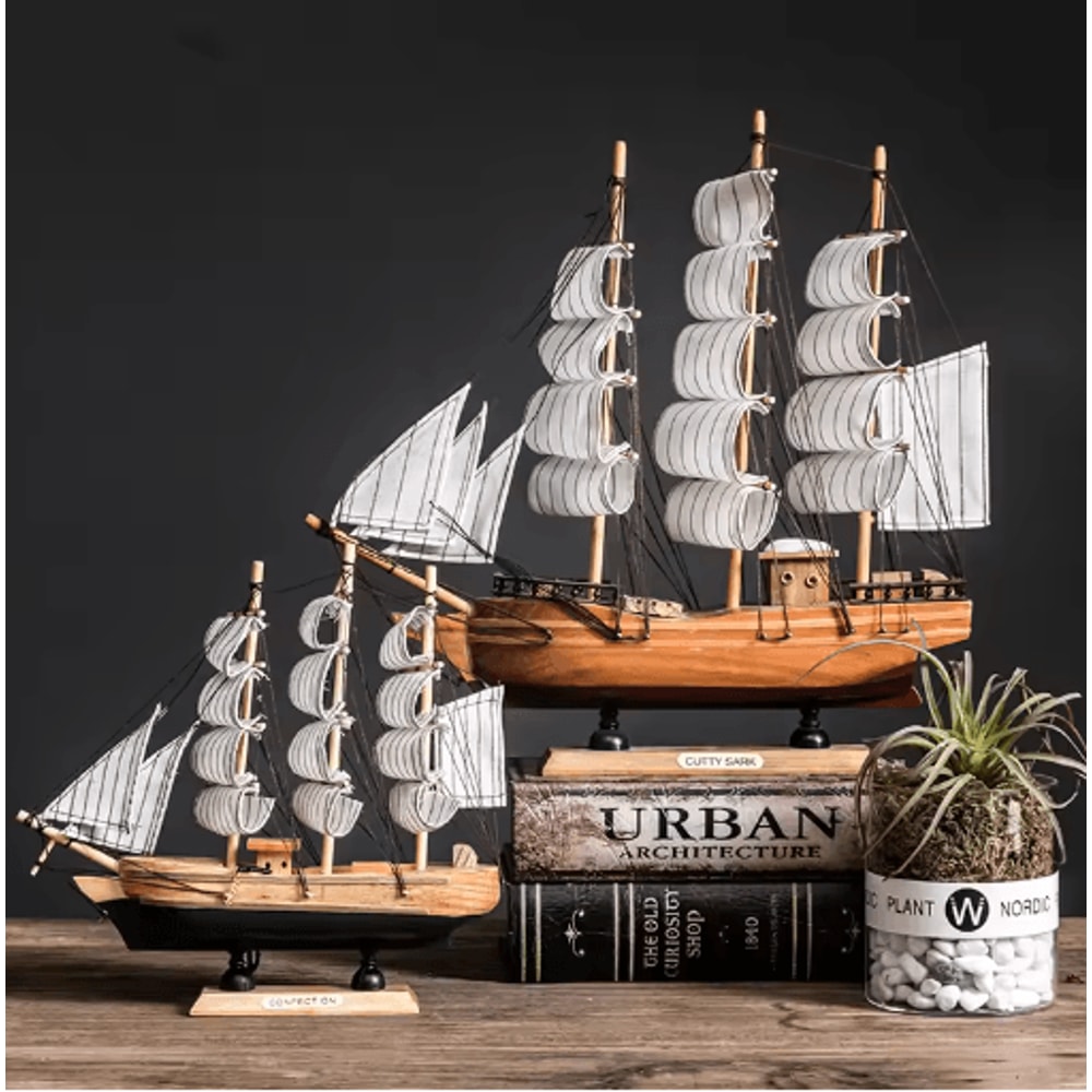 Mediterranean Wooden Sailboat Model Nautical Coastal Home Decor Accent 13