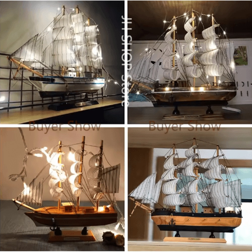 Mediterranean Wooden Sailboat Model Nautical Coastal Home Decor Accent 14