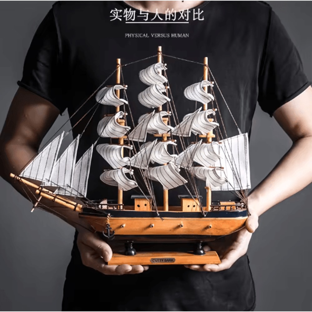 Mediterranean Wooden Sailboat Model Nautical Coastal Home Decor Accent 15