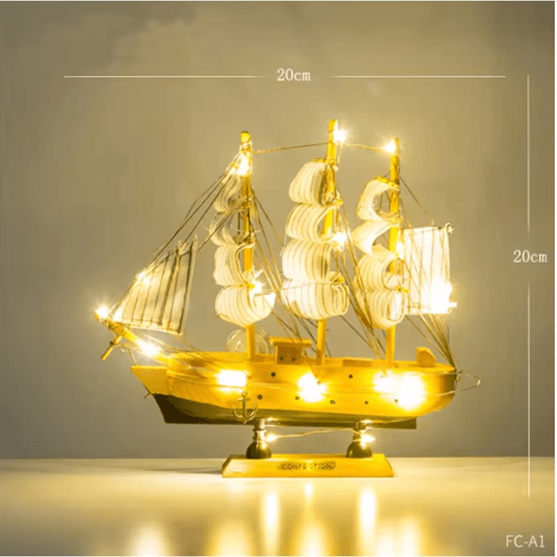 Mediterranean Wooden Sailboat Model Nautical Coastal Home Decor Accent 4