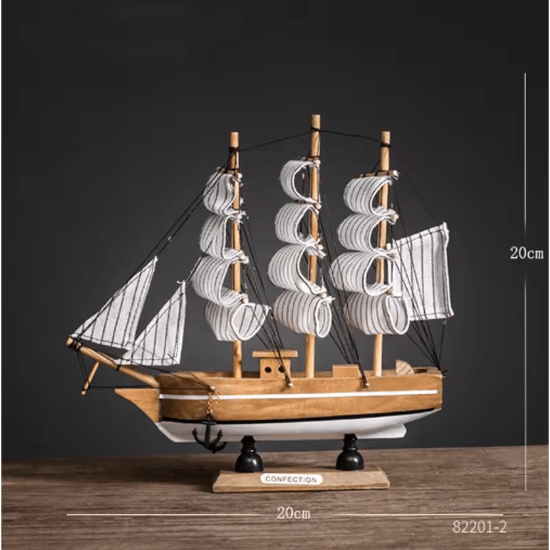 Mediterranean Wooden Sailboat Model Nautical Coastal Home Decor Accent 6
