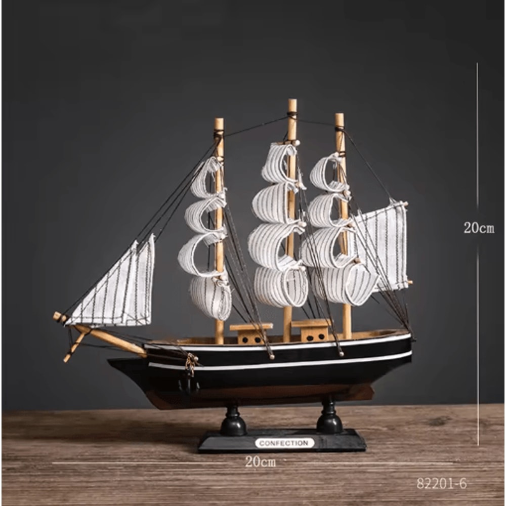 Mediterranean Wooden Sailboat Model Nautical Coastal Home Decor Accent 9