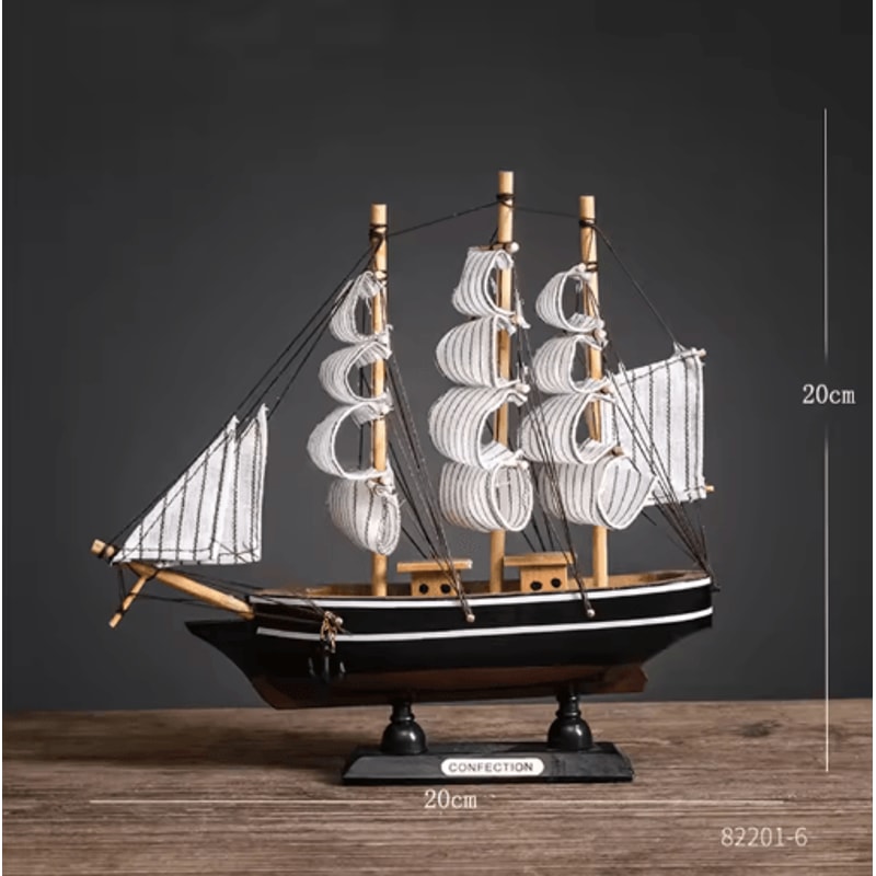 Mediterranean Wooden Sailboat Model Nautical Coastal Home Decor Accent 9