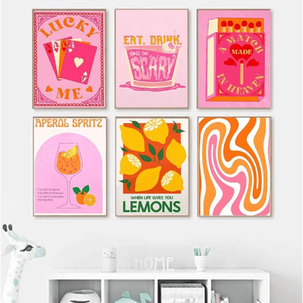 Retro Cocktail Wall Art Strawberry Lemon Drink Canvas Prints For Kitchen Bar Decor 0