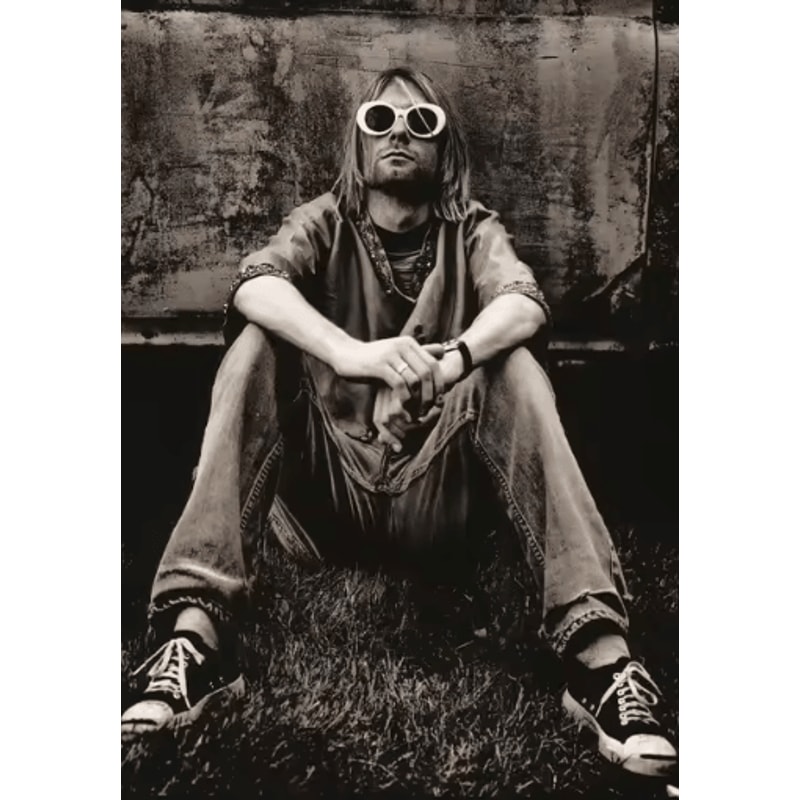 Kurt Cobain Black White Poster Retro Rock Music Wall Art Canvas Print 1