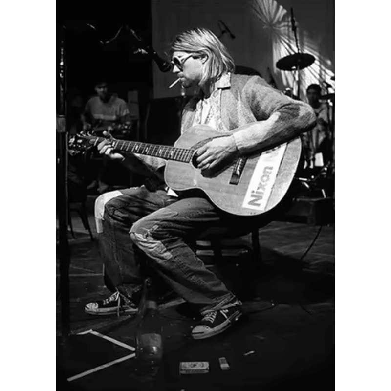 Kurt Cobain Black White Poster Retro Rock Music Wall Art Canvas Print 10