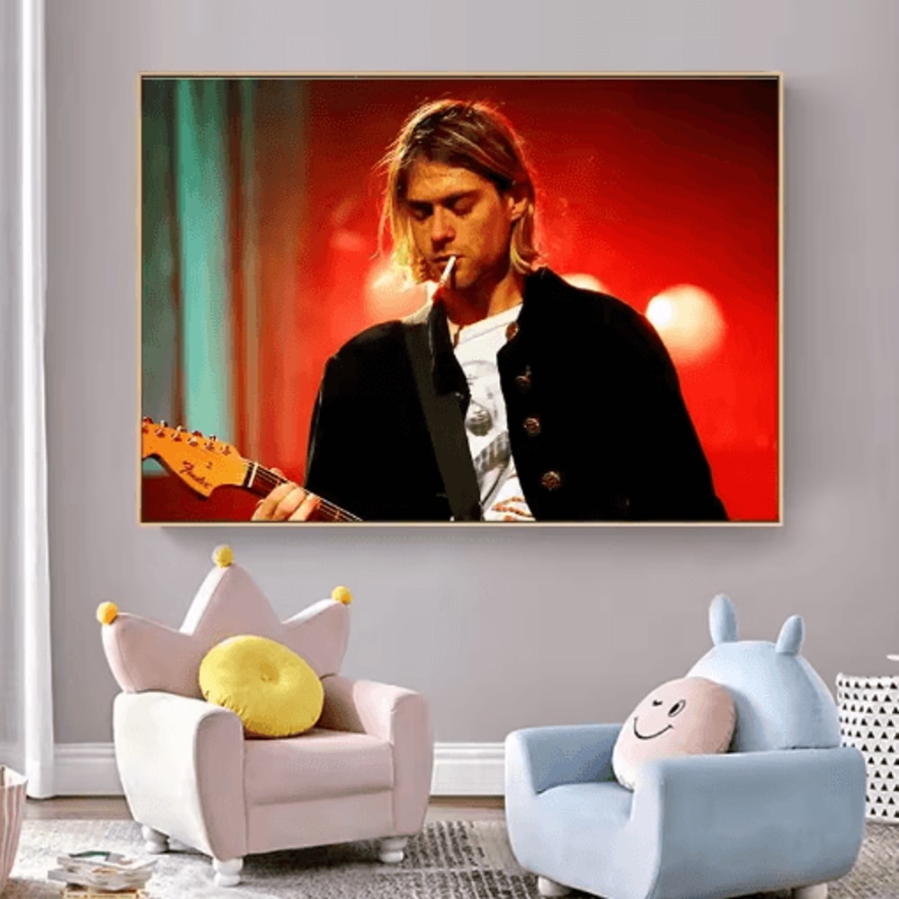 Kurt Cobain Black White Poster Retro Rock Music Wall Art Canvas Print 15