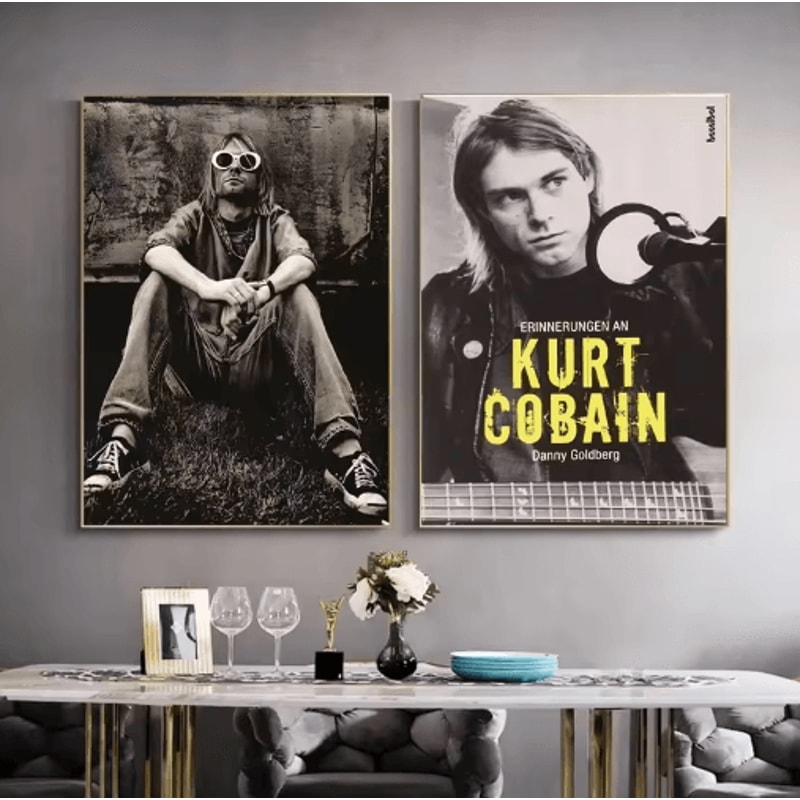 Kurt Cobain Black White Poster Retro Rock Music Wall Art Canvas Print 16