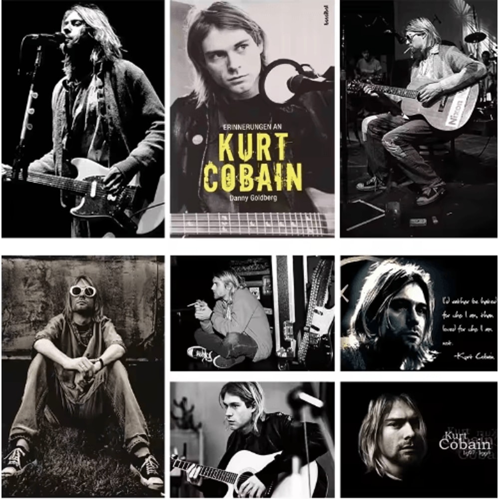Kurt Cobain Black White Poster Retro Rock Music Wall Art Canvas Print 0