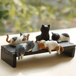 kawaii cat monitor toppers set cute desk decor & screen edge figurines 5 pack