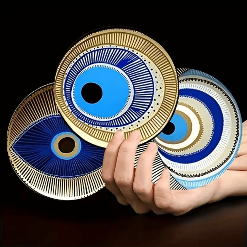 6PCS Wooden Coasters Set Evil Eye Decorative Heat Resistant Mug Mats 3